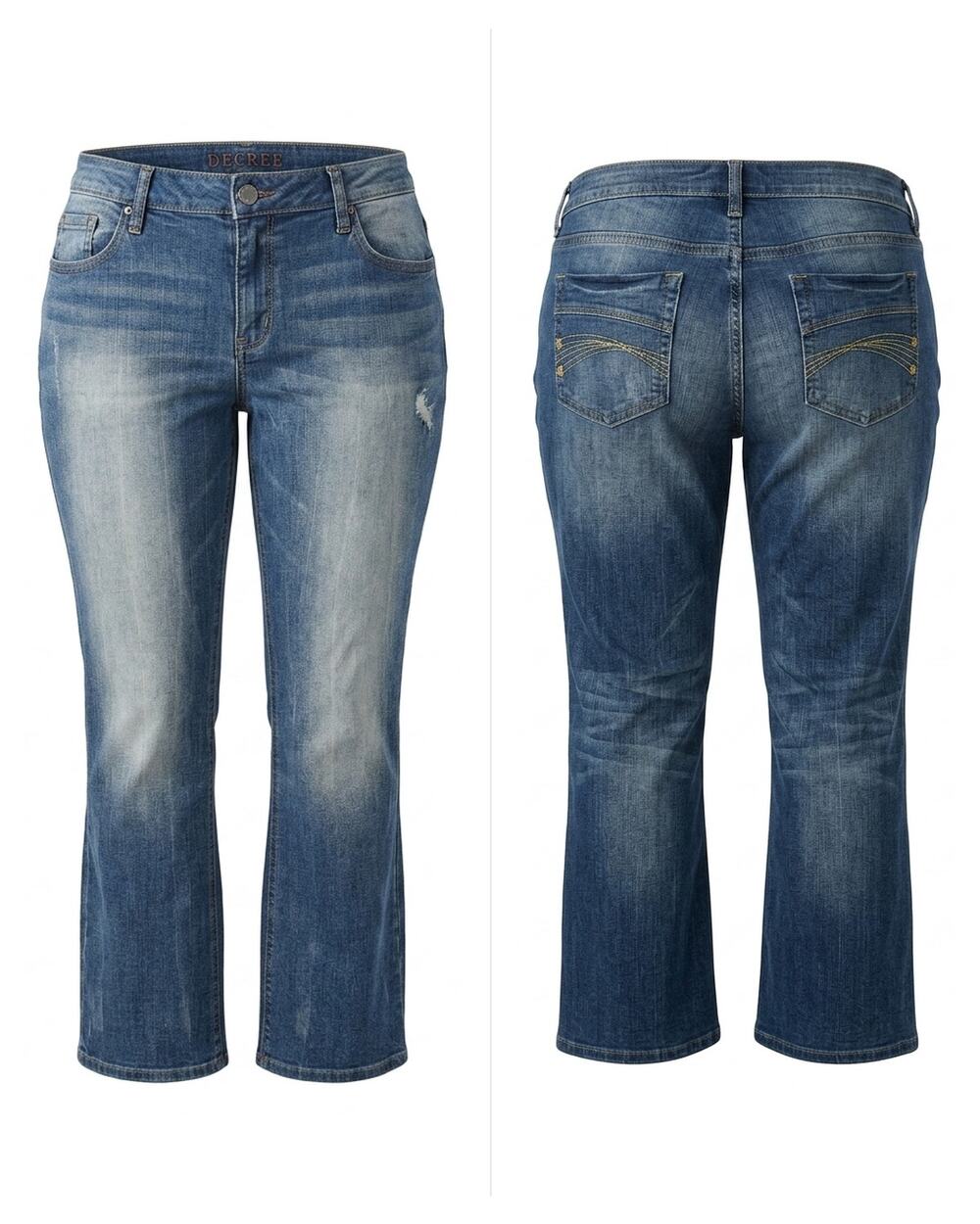 Decree Boot Cut Blue Denim Stretch Embroidered Pocket Jeans Women Size 19